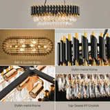 Modern Black & Gold Crystal Chandelier, 3-Tier K9 Oval Crystal Chandelier for Kitchen