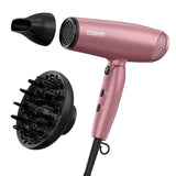 Travel hair dryer with diffuser and folding handle, 1875W, dusty rose, nano-quartz ceramic for less