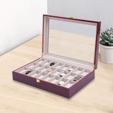 24 Slot Walnut Wooden Watch Display Case Glass Top Jewelry Box Collector