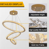 Crystal Ceiling Chandelier 3 Rings Hanging Chandelier In The Living Room