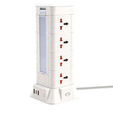 Flat Plug Surge Protector Tower Extension Cord w/ 12 AC Outlets 3 USB Ports