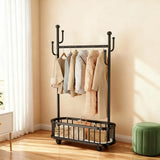 Clothes Rail Movable Clothes Hanging Coat Rack with Storage Basket
