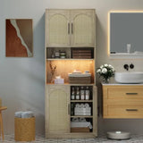 71 Tall Pantry Cabinet with Countertop Kitchen Cabinets with LED Light Strip Microwave Shelf
