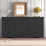 Black Dresser for Bedroom, 59'' Wide Chest of Drawers with Natural Wood