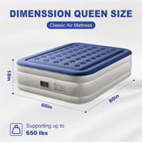 Queen Air Mattress w/ Built-in Pump, 18in Quick Inflation/Deflation Inflatable