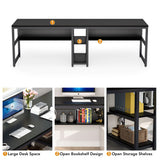 Tribesigns Two Person Desk with Bookshelf, 78.7 Computer Office Double Desk for Two Person, Rustic Writing Desk Workstation