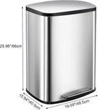 50L/13Gal Heavy Duty Hands-Free Stainless Steel Kitchen Trash Can
