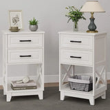 30" Tall Wood Nightstand Table with 2 Ders and Open Shel for Bedroom
