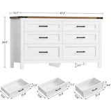 6 White Wood Dressers and Chests with Metal Handles for Bedroom or Closet Storage