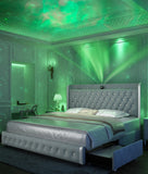 Queen Platform Bed Frame w/LED Lights, Wingback Headboard, USB Ports