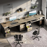 59” Industrial Wood Executive Desk with 2 Drawers And Storage Cabinet