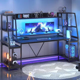 Gaming Desk 78.8'' with LED Lights, Hutch and Storage Shelves, Computer Desk with Monitor Stand,