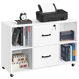 White Mobile Letter Size File Cabinet with 2 Drawers and 4 Open Shelves for Home Office Storage