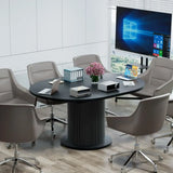 Adjustable 43.3-59 Inch Round Conference Table for 4-6 People, Modern Design with Wooden