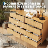 Fluted Dresser for Bedroom with 8 Drawers with Metal Handle