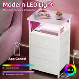 Modern Smart Nightstand With Charging Station LED Light USB Ports