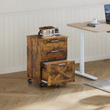 3 Drawer Rolling File Cabinet with Lock & Casters, Wooden Mobile Storage Organizer Printer Stand