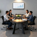 6-8 Person Oval Conference Table, Rustic Black 70.86"W Modern Boardroom Desk Office Meeting Room