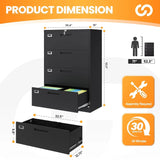 4 Drawer Metal Filing Cabinet with Lock Home Office Storage Letter/Legal