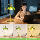 Vintage Green Glass Flower Desk Lamp With Gold Metal Base For Bedroom
