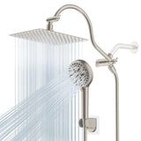 Hibbent 10'' High Pressure Rainfall Shower Head Handheld Spray Combo with 12'' Ad