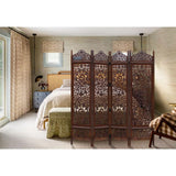 Kamal Antique Brown Room Divider with 4 Folding Panels