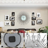 3D Large Metal Sunburst Wall Clock, Battery Operated, Silent Non-Ticking