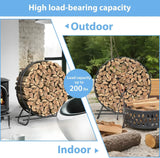 48 Inch Metal Firewood Rack Circle - Black Steel Log Holder for Indoor and Outdoor Use