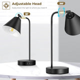 Industrial Black Metal Table Lamp For Bedroom Office w/ 2 USB Charging Ports