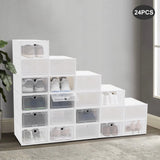 24pcs/set Transparent Plastic Shoe Case, Organizer Drawer Shoe Rack White