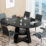 Extendable Round Conference Table 43-59in Wooden Oval Meeting Table