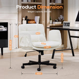 TCGBKAF White Criss Cross Chair with Adjustable Arms Chenille Swivel Vanity Chair with Side Pockets Ergonomic Cross Legged Office Chair with Wheels Adjustable Height Computer Desk Chair