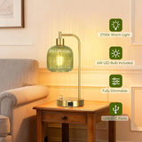 Nightstand Set of 2, Green Glass Bedside Lamps with USB A&C Ports
