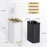 Small Bathroom Trash Can with Lid Step Close-5L/1.3 Gal Stainless Steel Garbage Can Slim Trash Bin for Office, Bedroom, Toilet,