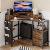 Corner Desk with 6 Fabric Drawers Shelves for Small Space Computer Desk with Power Outlets
