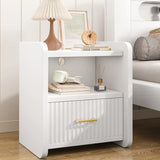 Fluted Wood Nightstand with Charger Station & Drawer For Home Office Sofa Customized