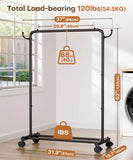 Portable Rolling Clothes Rack with Hooks: Garment Storage for Bedroom, Laundry Room - Dress Organizer