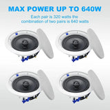 Herdio 6.5" Ceiling Speakers  640 W 2 Way Flush Mount Passive Perfect For Office Kitchen Living Room