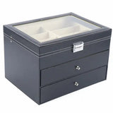 PU Leather Sunglasses Display Box Glass Window Jewelry Organizer