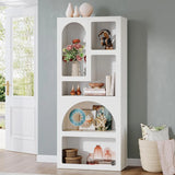 70.87" Tall Geometric Bookshelf, White Arched Bookcase with 5 Irregular Storage Shelves