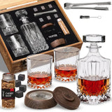 Whiskey Gift Set, 14 Pcs - Whiskey Decanter + Wooden Smoker + Old Fashioned Glasses