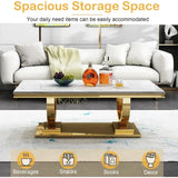 Luxury Marble Coffee Table with Gold Stainless Steel Pedestal Modern 47"