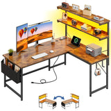 EnHomee Reversible L Shaped Desk Computer Desk with LED Light & Power