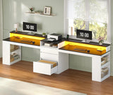 96.6" Long Computer Desk, 2 Person Desk with LED Lights & Power Outlet