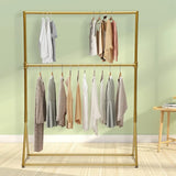Heavy Duty Clothes Rack Gold with Double Hanging Rod for Bedroom