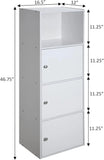 Three-Door Bookcase with Shelves, White Wood Finish Storage Cabinet