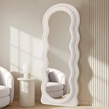 63x24 Arched Wavy Full Body Wall Mounted Floor Mirror with Stand
