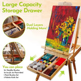 Large Wooden French Easel with Sketchbox, Adjustable Tripod Stand with Drawer