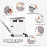 55L Foldable Utility Cart Folding Shopping Cart with Magnetic Lid Telescopic Handle Wear-Resistant 360°Wheel