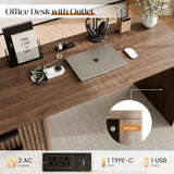 60" Fluted Home Office Desks with Storage, Modern Executive Desk Computer Desk